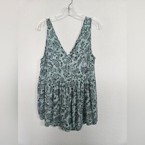Torrid Mint Green With Black Paisley Print, Lace Back ,baby Doll Top